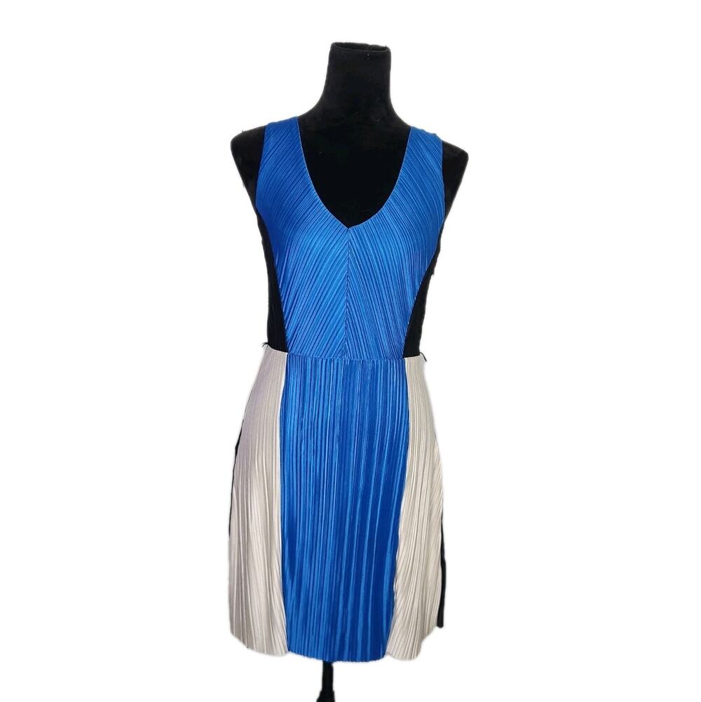Armani Exchange Women's Micro Pleated Colorblock Fit and Flare Mini Dress Small
